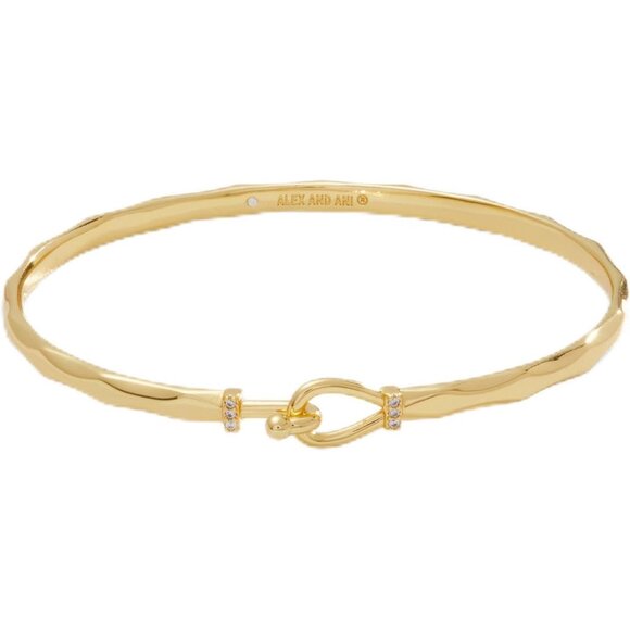 Faceted Hook Tension Brass Bracelet Shiny Gold Adjustable Stackable